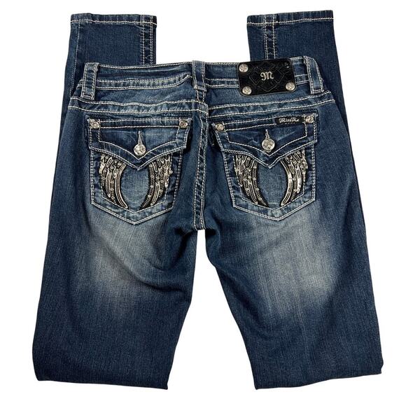 Miss Me Signature (Low) Rise Skinny Embellished Jeans Crystal Angel Wngs Size 26 - Picture 9 of 14